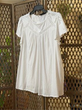 Lane Bryant White Crochet-Trim Tunic Top